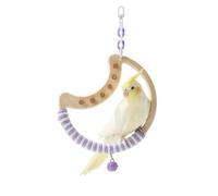 Tafit Parrot Perch Bird Cage Accessories Stand - Moon-Shaped with Bell, Wooden Interactive Spinning Toy for Parakeets, Budgies, and Lovebirds (White + Purple)