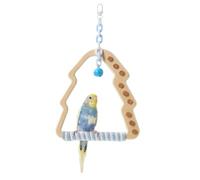 Tafit Parrot Perch Bird Cage Accessories Stand - Tree-Shaped with Bell, Wooden Interactive Spinning Toy for Parakeets, Budgies, and Lovebirds (White + Blue)