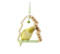 Tafit Parrot Perch Bird Cage Accessories Stand - Tree-Shaped with Bell, Wooden Interactive Spinning Toy for Parakeets, Budgies, and Lovebirds (White + Green)