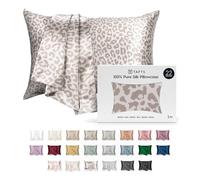 TAFTS 22mm 100% Pure Mulberry 6A Silk Pillowcase for Hair & Skin with Envelope Closure, Cooling, Natural, Organic, Double Sided Silk Pillow Case (Leopard, King Size, 20"x36")