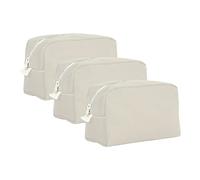 Tag&Crew Multifunctional Heavy Canvas Unisex Solid Travel Zipper Kit Makeup Pouch Cosmetic Organizer, Natural, Pack of 3, Travel Kit