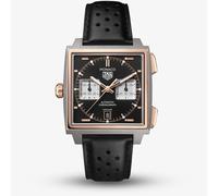 TAG Heuer Mens Monaco Chronograph Black Dial Leather Strap Watch CDW2150.FC8360