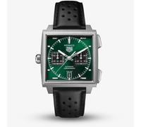 TAG Heuer Mens Monaco Chronograph Green Dial Black Leather Strap Watch CDW2180.FC8360