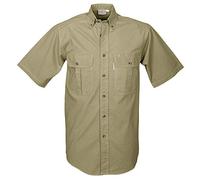 Tag Safari Shirt for Men Short Sleeve, 100% Cotton Shirt for Hunters, Explorers, Photographers and Journalists - Brown - Large