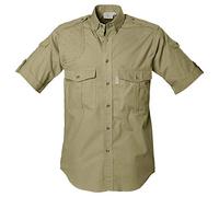 Tag Safari Shooter Shirt for Men Short Sleeve, 100% Cotton, Sun Protection for Outdoor Adventures - Green - XXL