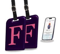 tag8 2 Pack Luggage Tags for Suitcases, 26 Initial Letter Travel Luggage Baggage Identification Labels ID Tag with Global Loss Recovery Service | Airline Compliant | SITA World Tracer Code Enabled (F)