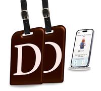 tag8 2 Pack Luggage Tags for Suitcases, 26 Initial Letter Travel Luggage Baggage Identification Labels ID Tag with Global Loss Recovery Service | Airline Compliant | SITA World Tracer Code Enabled (D)