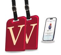 tag8 2 Pack Luggage Tags for Suitcases, 26 Initial Letter Travel Luggage Baggage Identification Labels ID Tag with Global Loss Recovery Service | Airline Compliant | SITA World Tracer Code Enabled (V)