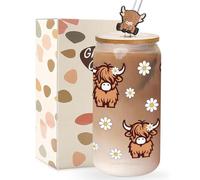 TAGDANK Highland Cow Coffee Cup with Lids and Straws - Highland Cow Gifts for Women Cow Lovers Cow Cups Print Stuff - Cute Highland Cow Stuff Birthday Gifts for Women Girls, 16oz
