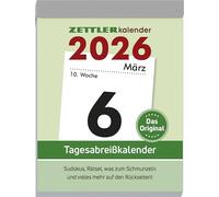 Tagesabreißkalender XL 2026 - 8,2x10,7 cm - 1 Tag auf 1 Seite - mit Sudokus, Rezepten, Rätseln uvm. auf den Rückseiten - Bürokalender 305-0000