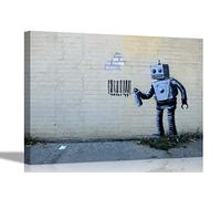 Tagging Robot by Banksy on Framed Canvas Prints Wall Art Graffiti Pictures Home Hanging Artwork 30 x 20cm (12 x 8 inches) A4