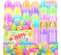 Tagitary Easter Eggs Set 100PCS,Colorful Bright Easter Egg Fillable Include 10 Golden Eggs,Empty Bulk for Easter Theme Party Favors for Kids,Perfect for Easter Egg Hunt Basket Stuffers Classroom Prize
