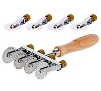 Tagliapasta Fresh Puff Pastry Wheel | 4 Adjustable Smooth Blades + Saving Kit 4 Toothed Blades | Diameter 36 mm in Stainless Steel and Wooden Handle | Pastry Cutter [Made in Italy]