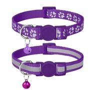 Taglory Reflective Cat Collar with Bell and Safety Release, 2-Pack Girl Boy Pet Kitten Collars Adjustable 19-32cm, Violet
