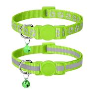 Taglory Reflective Cat Collar with Bell and Safety Release, 2-Pack Girl Boy Pet Kitten Collars Adjustable 19-32 cm Green