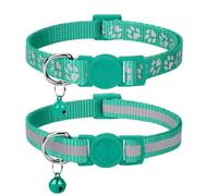 Taglory Reflective Cat Collar with Bell and Safety Release, 2-Pack Girl Boy Pet Kitten Collars Adjustable 19-32 cm Turquoise