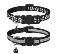 Taglory Reflective Cat Collar with Bell and Safety Release, 2-Pack Girl Boy Pet Kitten Collars Adjustable 19-32 cm Black