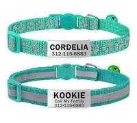 TagME 2 Pack Cat Collar with Name Tag and Bell, Personalized Quick Release Kitten Collar with Silent Slide On ID Tags for Boy and Girl Cat, Teal