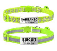 TagME 2 Pack Cat Collar with Name Tag and Bell, Personalized Quick Release Kitten Collar with Silent Slide On ID Tags for Boy and Girl Kitten, Green