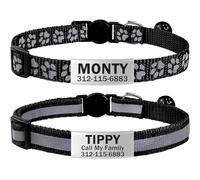 TagME 2 Pack Cat Collar with Name Tag and Bell, Personalized Quick Release Kitten Collar with Silent Slide On ID Tags for Boy and Girl Cat, Black