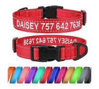 TagME Dog Collar with Name and Phone Number, Personalised Embroidered Nylon Dog Collars for Puppy, Red