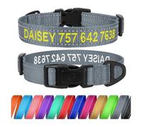 TagME Dog Collar with Name and Phone Number, Personalised Embroidered Nylon Pet Collars for Large Dogs, Gray