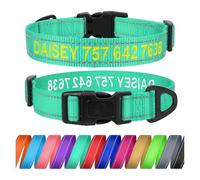 TagME Dog Collar with Name and Phone Number, Personalised Embroidered Nylon Pet Collars for Medium Dogs, Turquoise