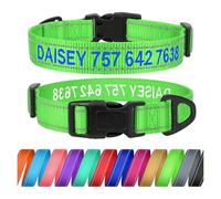 TagME Dog Collar with Name and Phone Number, Personalised Embroidered Nylon Pet Collars for Medium Dogs, Green