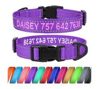 TagME Dog Collar with Name and Phone Number, Personalised Embroidered Nylon Pet Collars for Medium Dogs, Purple