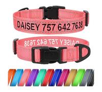 TagME Dog Collar with Name and Phone Number, Personalised Embroidered Nylon Pet Collars for Small Dogs, Baby Pink