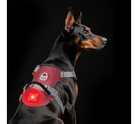 TagME Light Up Dog Harness with Airtag Holder, No Pull Rechargeable LED Dog Harness, 4 Lighting Modes for Night Safety Walking, Adjustable Slide Strips for Extra Large Pets, Melon Red