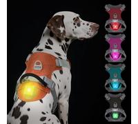 TagME Light Up Dog Harness with Airtag Holder, No Pull Rechargeable LED Dog Harness, 4 Lighting Modes for Night Safety Walking, Adjustable Slide Strips for Large Pets, Flare Orange