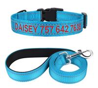 TagME Personalised Dog Collar and Lead Set, Double-Side Reflective 1.5M Dog Leash & Embroidered Nylon Puppy Collars, Sky Blue