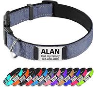 TagME Personalised Dog Collar Reflective Padded Collar for Extra Large Dogs with Custom Engraved Slide On Name Plate,Gray XL