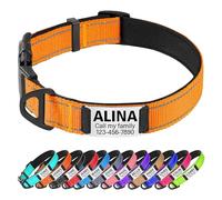 TagME Personalised Dog Collar Reflective Padded Collar for Extra Large Dogs with Custom Engraved Slide On Name Plate,Orange XL