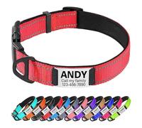 TagME Personalised Dog Collar Reflective Padded Collar for Extra Large Dogs with Custom Engraved Slide On Name Plate,Red XL