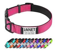TagME Personalised Dog Collar Reflective Padded Collar for Extra Large Dogs with Custom Engraved Slide On Name Plate,Hot Pink XL