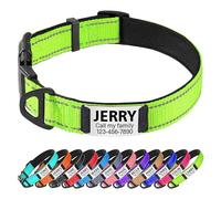 TagME Personalised Dog Collar Reflective Padded Collar for Large and Extra Large Dogs with Custom Engraved Slide On Name Plate,Green L