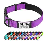 TagME Personalised Dog Collar Reflective Padded Collar for Medium Dogs with Custom Engraved Slide On Name Plate,Purple M