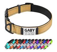 TagME Personalised Dog Collar Reflective Padded Collar for Small Medium Dogs with Custom Engraved Slide On Name Plate,Khaki S