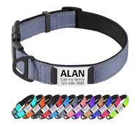 TagME Personalised Dog Collar Reflective Padded Collar for Small Medium Dogs with Custom Engraved Slide On Name Plate,Grey S