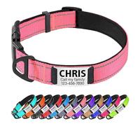TagME Personalised Dog Collar Reflective Padded Collar for Small Medium Dogs with Custom Engraved Slide On Name Plate,Baby Pink S