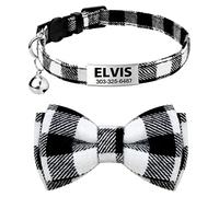 TagME Quick Release Cat Collars with Name Tag, Personalised Kitten Collar with Bell and Bow Tie, Engraved Pet ID Tag with Name & Phone Numbers, Black