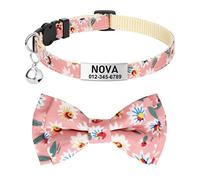 TagME Quick Release Cat Collars with Name Tag, Personalised Kitten Collar with Bell and Bow Tie, Engraved Pet ID Tag with Name & Phone Numbers,Flower Baby Pink 1 Count (Pack of 1)