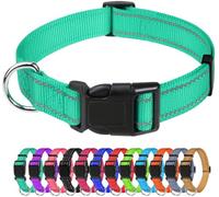 TagMe Reflective Dog Collar for Large Dogs Classic Nylon Pet Collar Lightweight Adjustable 40-60cm Quick Release Buckle High Visibility Stitching 2.5cm Width, Turquoise