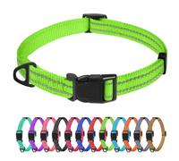 TagMe Reflective Dog Collar for Small Dogs & Puppies Classic Nylon Pet Collar Lightweight Adjustable 20-30cm Quick Release Buckle High Visibility Stitching 1.5 cm Width, Green