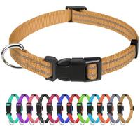 TagMe Reflective Dog Collar for Small Dogs & Puppies Classic Nylon Pet Collar Lightweight Adjustable 20-30cm Quick Release Buckle High Visibility Stitching 1.0 cm Width, Khaki