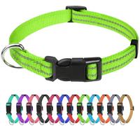 TagMe Reflective Dog Collar for Small Dogs & Puppies Classic Nylon Pet Collar Lightweight Adjustable 20-30cm Quick Release Buckle High Visibility Stitching 1.0 cm Width, Green