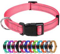 TagMe Reflective Dog Collar for Small Dogs & Puppies Classic Nylon Pet Collar Lightweight Adjustable 25-40cm Quick Release Buckle High Visibility Stitching 2.0cm Width, Baby Pink