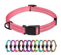 TagMe Reflective Nylon Dog Collars, Adjustable Classic Pet Collar with Quick Release Buckle for Extra Small Dogs, Baby Pink, 1.5 cm Width